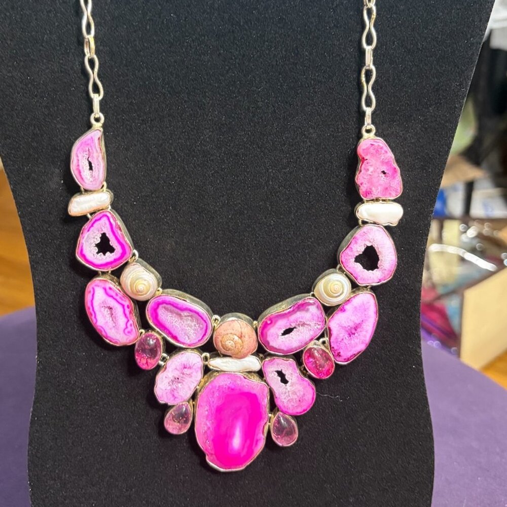 PINK QUARTZ SHELL NECKLACE 925 SILVER